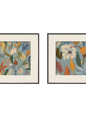 中古风绿色花卉餐厅饭厅装饰画