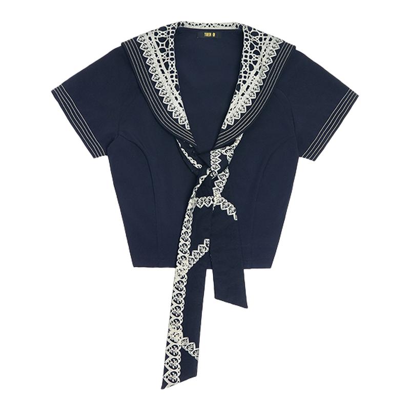 【ENG】YUEQIQI水手围巾短袖T恤上衣女装新品26春