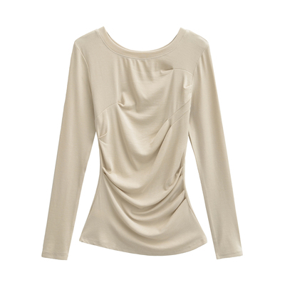 KEYANKETIAN 25188 设计感褶皱长袖T恤女修身显瘦打底衫内搭上衣