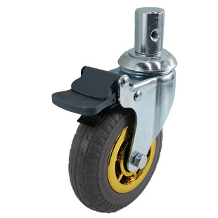 发泡轮带脚刹医用静音万向轮担架车床实心橡胶轮插杆脚轮丝杆轱辘