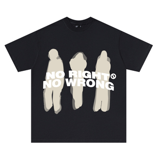 NO RIGHT NO WRONG 美式复古抽象人像潮牌宽松短袖t恤男印花小众