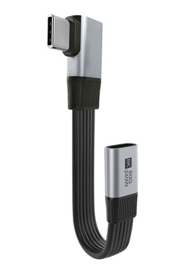 USB4公对母弯头延长线全功能typec直角90度侧拐8K软扁超短板线PD240W快充80G高速手机电脑移动硬盘数据加长线