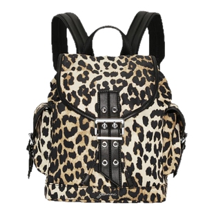 GANNI女包 Buck复古豹纹logo休闲双肩包背包A6617943