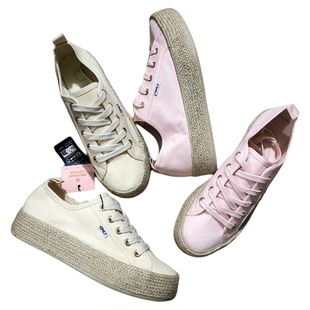 外贸帆布鞋白色麻边厚底女41码42码出口欧美小白鞋休闲百搭田园款