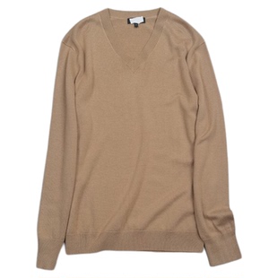 原尾TH早春新款简约羊绒+棉显瘦V领长袖针织衫百搭舒适打底男毛衣