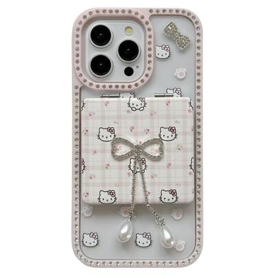 ins甜美粉色镶钻HelloKitty适用苹果15手机壳iphone16ProMax新款15promax少女13翻盖补妆镜16pro全包14保护套