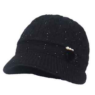 妈妈帽子女冬季加绒加厚中老年人毛线帽防寒保暖针织帽奶奶老人帽