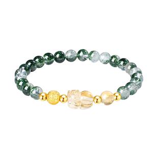 中国黄金珍尚银黄水晶手串绿幽灵足银手链女款转运生日礼物送女友