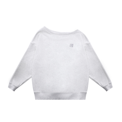 FDR官方店 美式R字刺绣斜肩卫衣女春季重磅辣妹运动套头露肩上衣