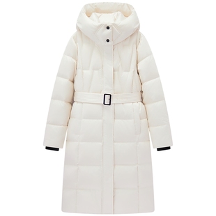 爱居兔长款收腰羽绒服女2025年冬季新款含腰带显瘦保暖连帽外套