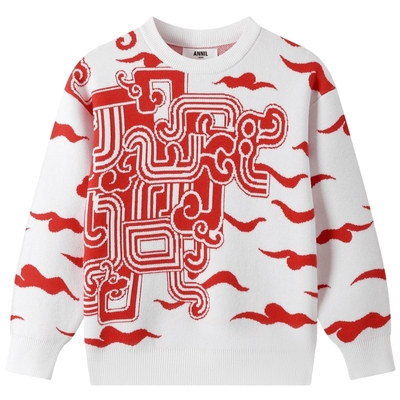 安奈儿童装男女童圆领长袖毛衣针织衫2025春国风拼色保暖