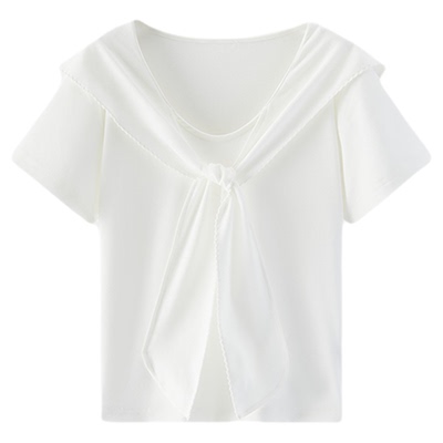 森马花边披肩翻领短款短袖T恤女