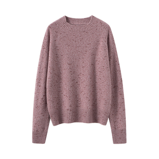 秋冬纯山羊绒衫女花纱圆领套头插肩袖宽松针织毛衣慵懒风通勤上衣