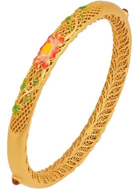 非遗花丝镂空珐琅芙蓉银鎏金手镯