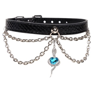 Puppy*黑色蛇皮纹项圈choker女m项链可刻字蛇吊坠男情侣脖圈