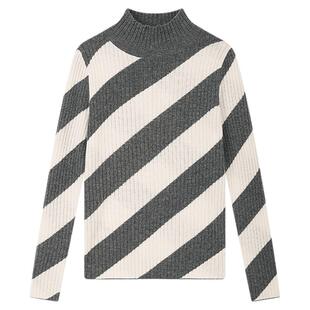 佧茜文简约针织衫2025冬季新款时尚休闲撞色条纹显瘦高领上衣女