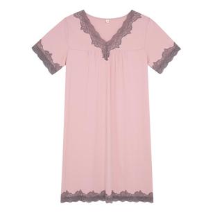 夏天短袖睡裙女竹纤维甜美柔软蕾丝短裙宽松大码睡衣裙女上身显瘦