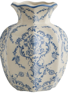 新中式青花瓷复古风陶瓷花瓶摆件客厅插花鲜花装饰品摆件插花花器