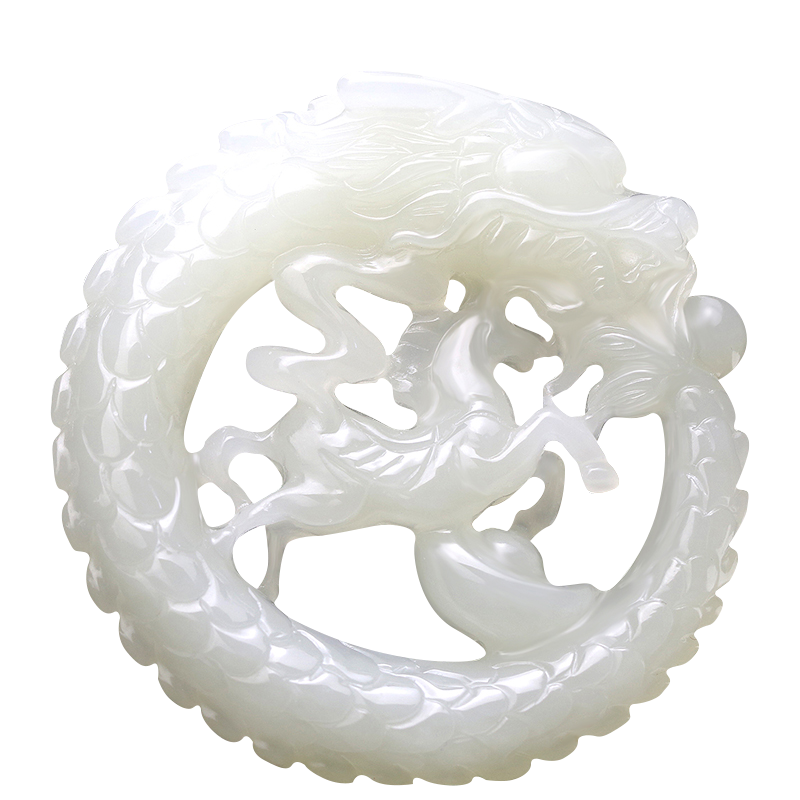 四通天然和田玉挂件龙马精神项链