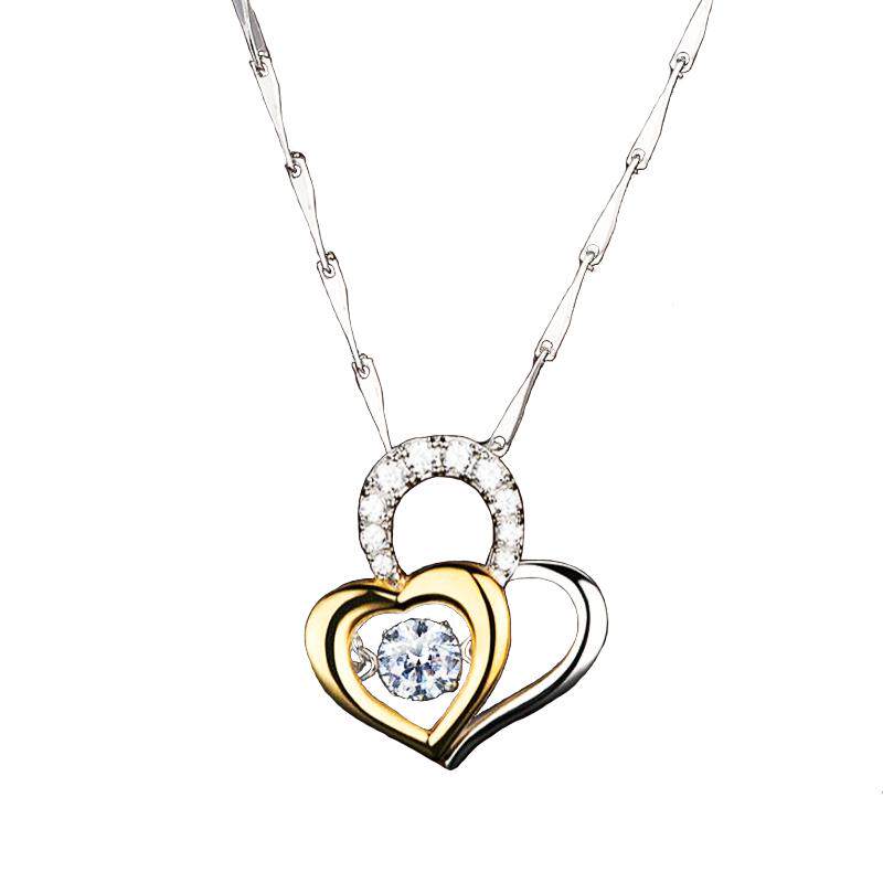 S925纯银项链爱心锁骨链女心形铂金锆石吊坠七夕情人节生日礼物