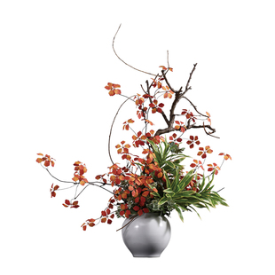 鲲屿 中式大型软装陈设花艺摆件【红飞翠舞】室内桌面售楼处装饰