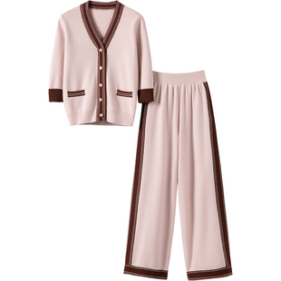 狂爱推荐！爱了~羊绒套装女七分袖羊绒开衫羊绒直筒阔腿裤九分裤