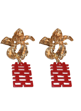 喜字结婚耳环新中式红色旗袍