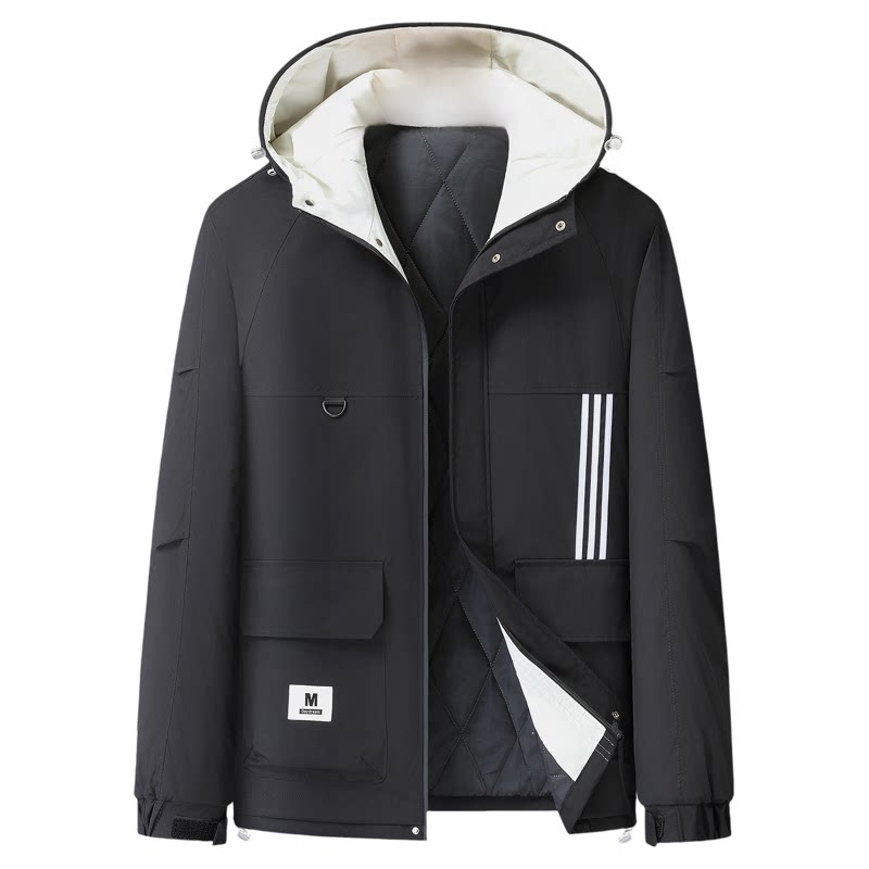 户外防风连帽插肩袖棉服男大码