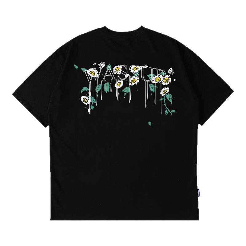 WASSUP美式花朵重磅T恤短袖男