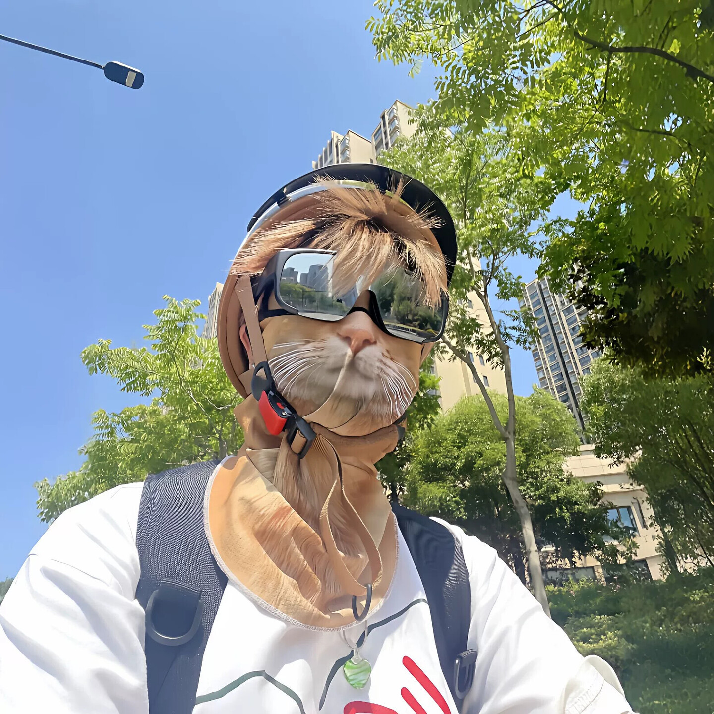 搞怪橘猫外卖骑手防晒面罩动物印花挂耳一体防护口罩护颈吸汗速干