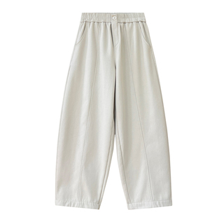 简约百搭一粒扣加绒加厚休闲裤冬季纯棉松紧腰显瘦哈伦牛仔老爹裤