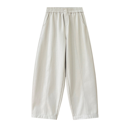 简约百搭一粒扣加绒加厚休闲裤冬季纯棉松紧腰显瘦哈伦牛仔老爹裤