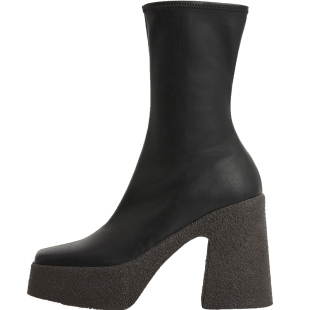 瘦瘦靴女高跟网红袜靴春秋单靴弹力靴厚底方头大码马丁靴粗跟短靴