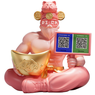 肌肉财神爷招财摆件店铺前台开业礼物新款高档二维码收款银台装饰