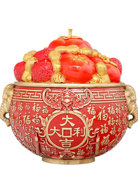 买一送三红色聚宝盆带盖实心纯铜
