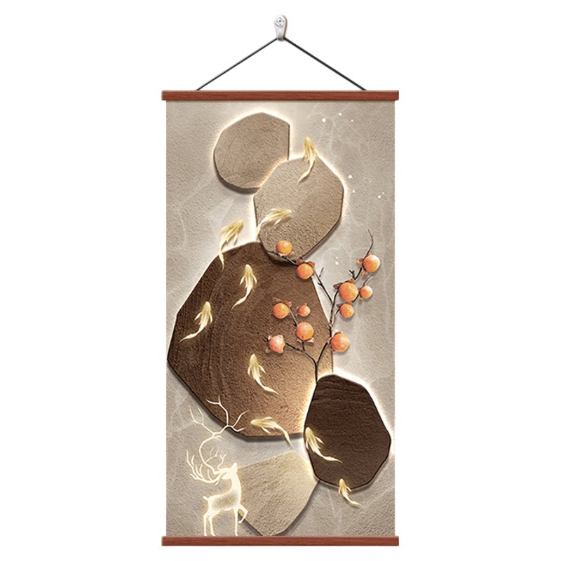 石来运转玄关装饰画正对门风水画