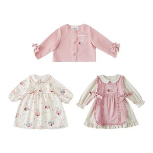 幼悠女童洛可可风套装儿童时尚高腰连衣裙秋冬蝴蝶结外套多件套潮