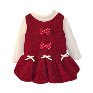 女童连衣裙套装冬装加厚宝宝公主裙蝴蝶结秋冬季2026儿童红色裙子