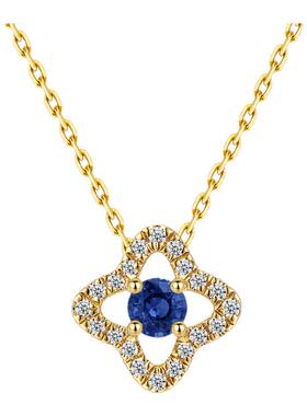 天然蓝宝石18K黄金钻石吊坠项链