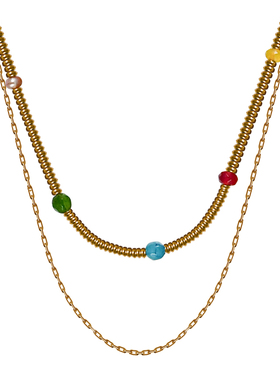 KNA珂娜「浆果与金」多层缤纷串珠项链钛钢镀18K金高保色锁骨链女