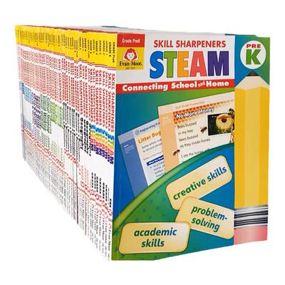 Evan-Moor Skill Sharpeners Set 技能铅笔刀全年级学科练习册美国加州教辅 evanmoor 幼儿园到六年级8科拼写阅读数学科学语法