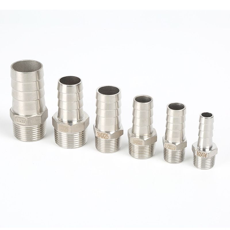 304不锈钢宝塔接头六角皮插2/4/6分皮接BSPT外丝宝塔软管变径接头