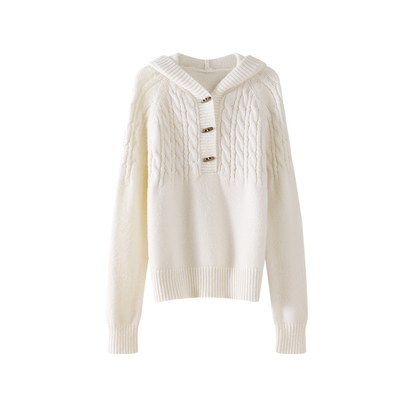 OSA绞花连帽牛角扣针织衫上衣