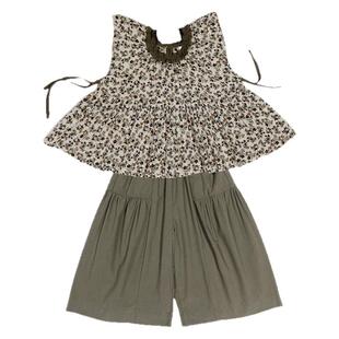 女童森系短袖T恤套装小童新款儿童夏装碎花上衣女宝宝洋气阔腿裤