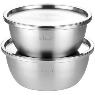 onlycook 家用加厚304不锈钢盆带盖子厨房洗菜盆汤盆揉面和面盆子