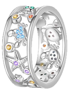 2024新品爆款原创设计铜镀银宽面戒指-欢乐海洋世界戒指