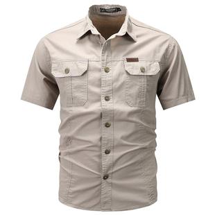 断码清仓翻领牛仔短袖衬衫夏季宽松高级感欧美工装寸衫休闲衬衣男