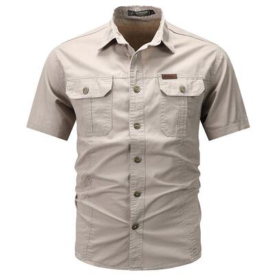 翻领短袖复古工装牛仔短袖