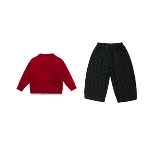 女童套装春季2026新款韩版女宝宝针织开衫儿童早秋波点裤子三件套