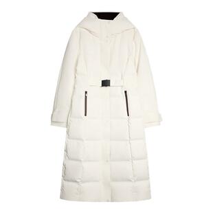 ELLE90鸭绒长款连帽羽绒服女2025冬季新款加绒加厚保暖过膝外套